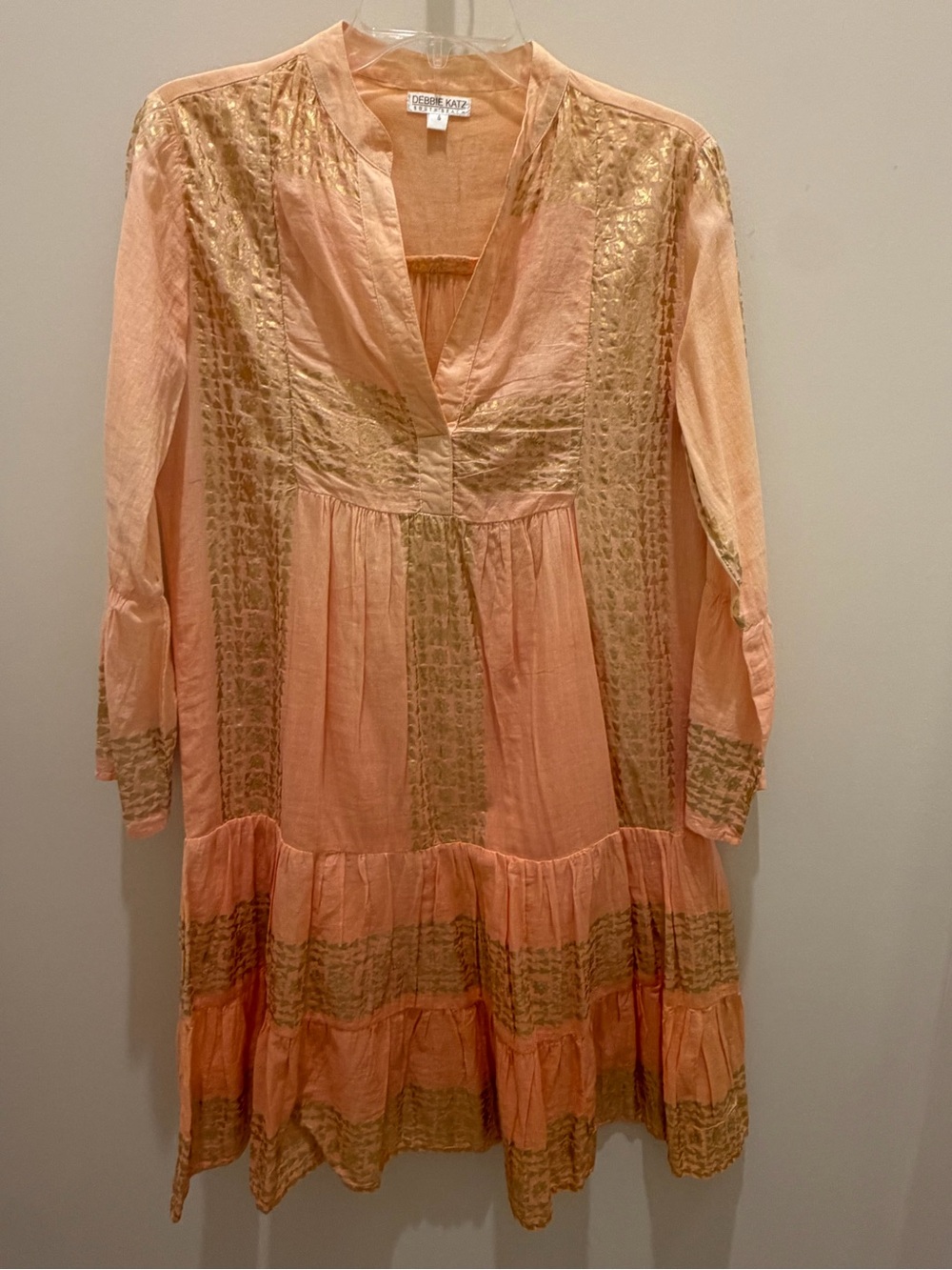Debbie Katz - South Beach -  Peach and Gold-Accent Tiered Dress
